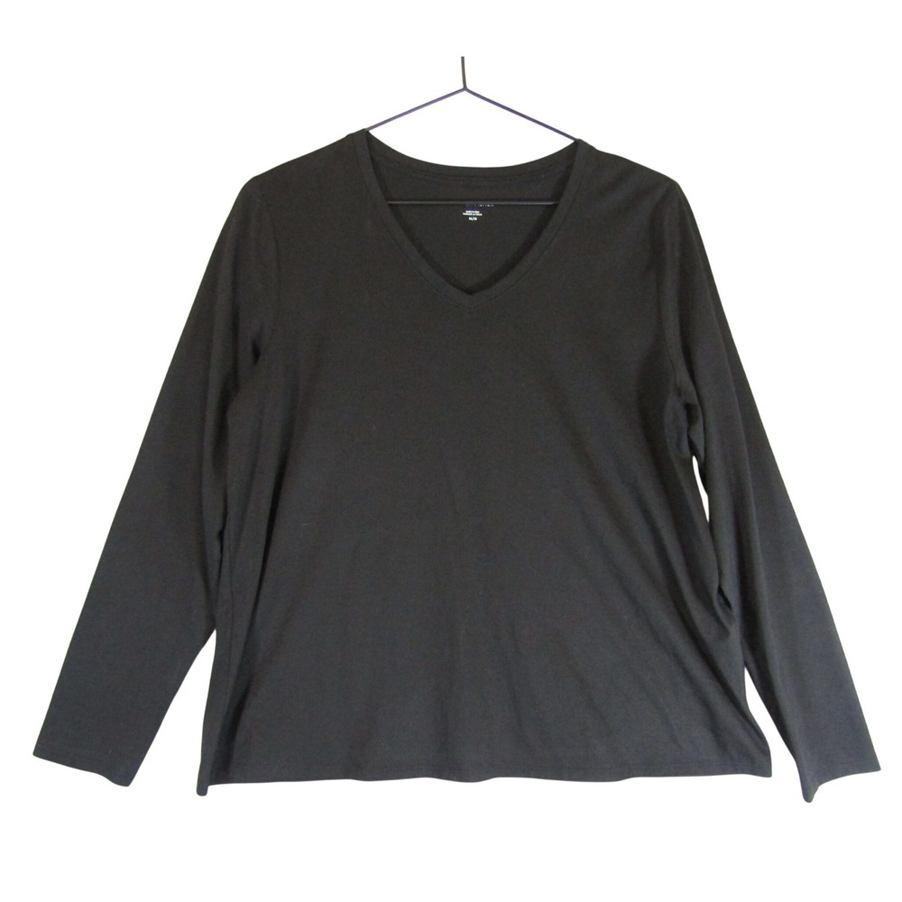 Eileen Fisher V-Neck T-Shirt Womens M Black Good Long Sleeve Cotton Blend Peru